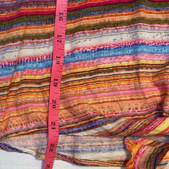 Ali Miles Colorful Striped Tie-Up Front Top Womens L Wide Dolman Sleeve V-Neck - Picture 5 of 6